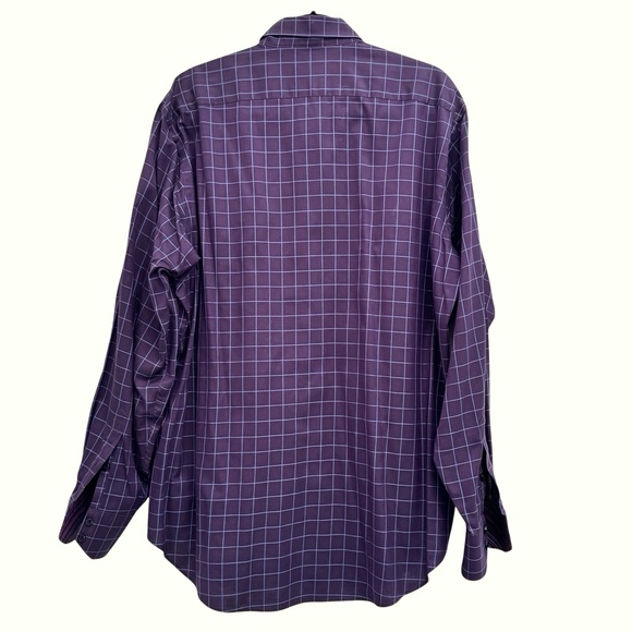 THOMAS DEAN PURPLE WITH BLUE SQUARE GRID LINES CHECKS FLIP CUFF SHIRT - Picture 5 of 7